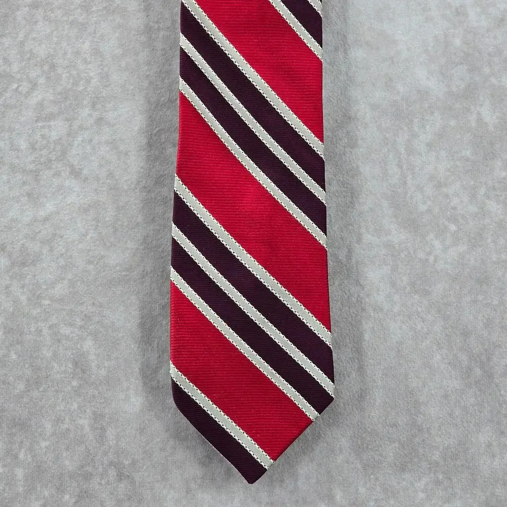 Ike Behar Red Purple Gray Stripe Geometric Repp Silk Executive Neck Tie Men's